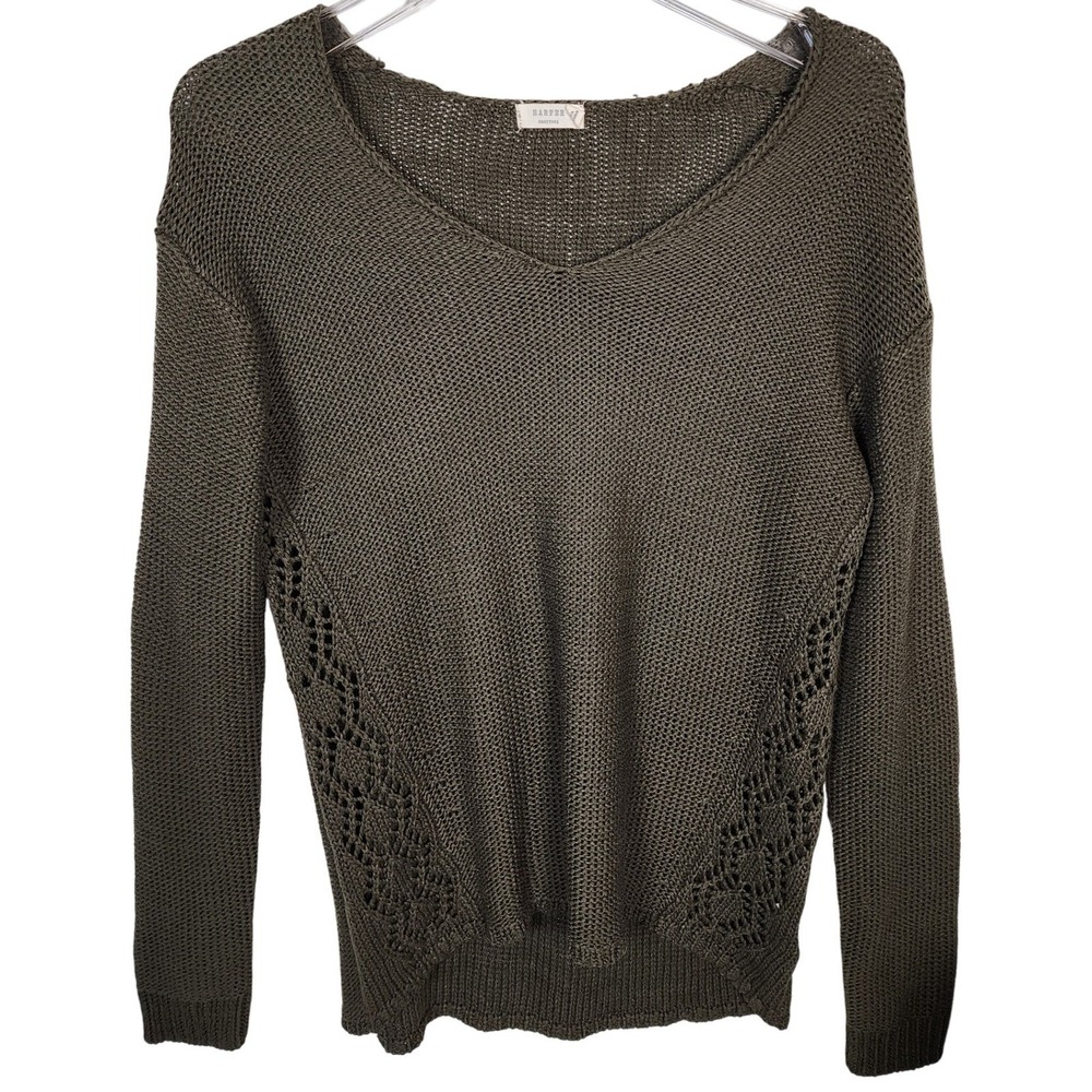 Harper Heritage Olive Green Knit‎ Long Sleeve Womens S Sweater Cottage Core